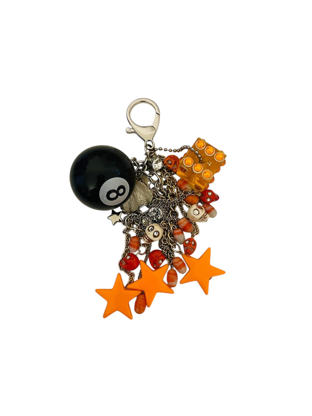 The "8 Ball" Purse or Pants Chain Accessory With Orange and Black Embellishments