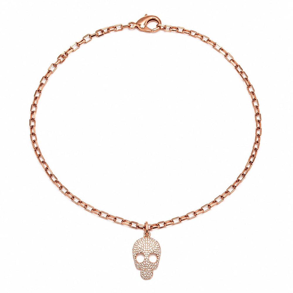 Blush & Bones Rose Gold Pavé Skull and Chain Necklace