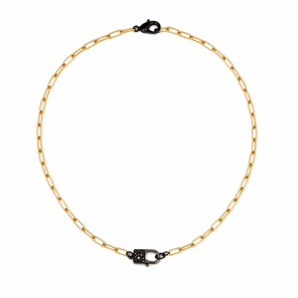 Pave Midnight Lock Paper Clip Chain Necklace
